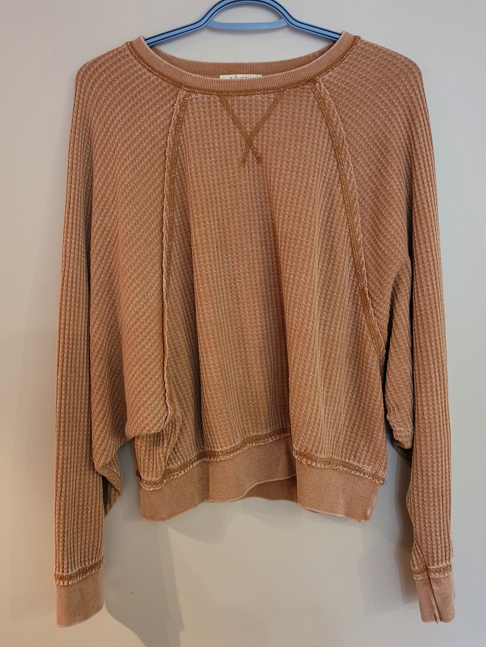 Relaxed Waffle Crewneck Sweater in Mauve Tan